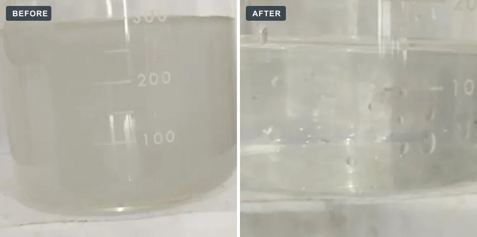 Aircraft maintenance facility: wastewater sample before and after treatment
