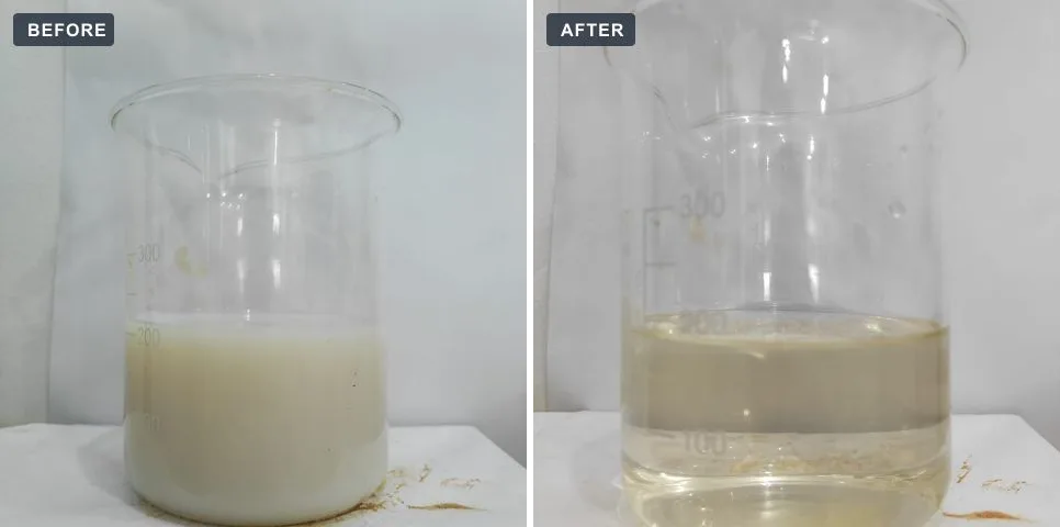 Chemical plant: wastewater sample before and after treatment