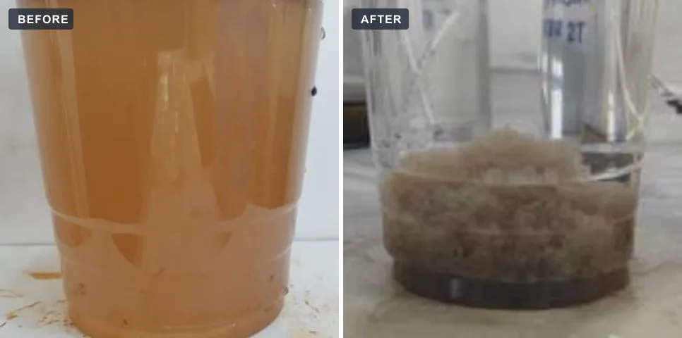 Silica sand processing plant: wastewater sample before and after treatment