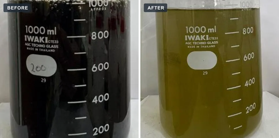 Sanitary landfill: wastewater sample before and after treatment