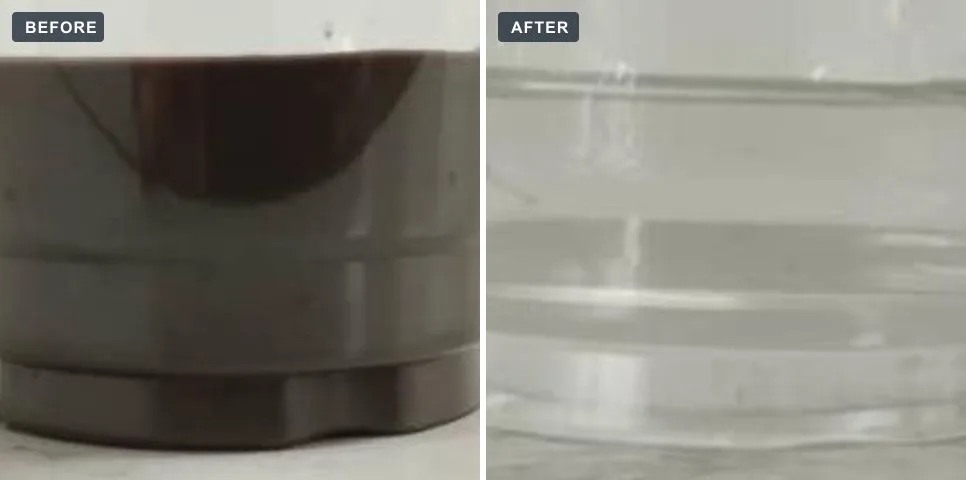 Semiconductor plant: wastewater sample before and after treatment